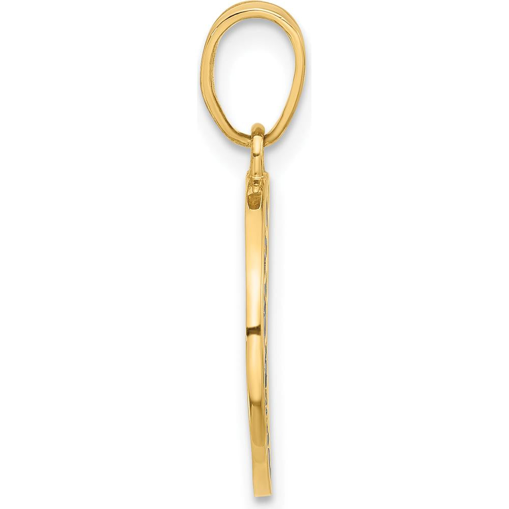 14K Yellow Gold Polished Blue Enamel Sun and Stars Pendant - Celestial Charm by Oro Pregiato