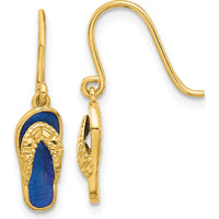 14K Yellow Gold Polished Blue Enameled Flip Flop Dangle Earrings by Oro Pregiato