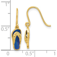 14K Yellow Gold Polished Blue Enameled Flip Flop Dangle Earrings by Oro Pregiato