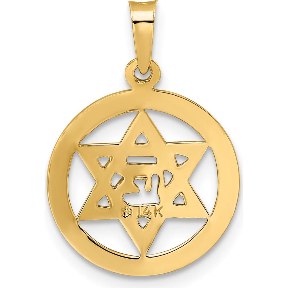 14K Yellow Gold Polished Blue Enameled Star of David Circle Pendant - 21.75mm by Oro Pregiato