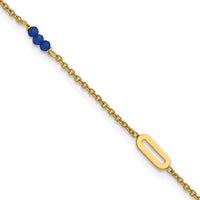 14K Yellow Gold Polished Blue Spinel Beads Anklet with 1" Extender - 3 Natural Faceted Spinel Stones