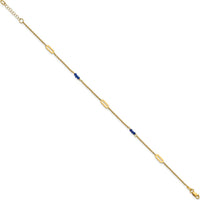 14K Yellow Gold Polished Blue Spinel Beads Anklet with 1" Extender - 3 Natural Faceted Spinel Stones