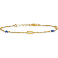 14K Yellow Gold Polished Blue Spinel Beads Anklet with 1" Extender - 3 Natural Faceted Spinel Stones
