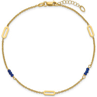 14K Yellow Gold Polished Blue Spinel Beads Anklet with 1" Extender - 3 Natural Faceted Spinel Stones