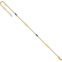 14K Yellow Gold Polished Blue Spinel Beads Anklet with 1" Extender - 3 Natural Faceted Spinel Stones