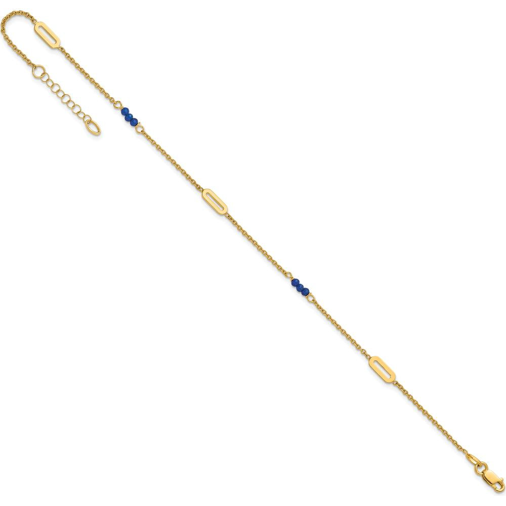 14K Yellow Gold Polished Blue Spinel Beads Anklet with 1" Extender - 3 Natural Faceted Spinel Stones