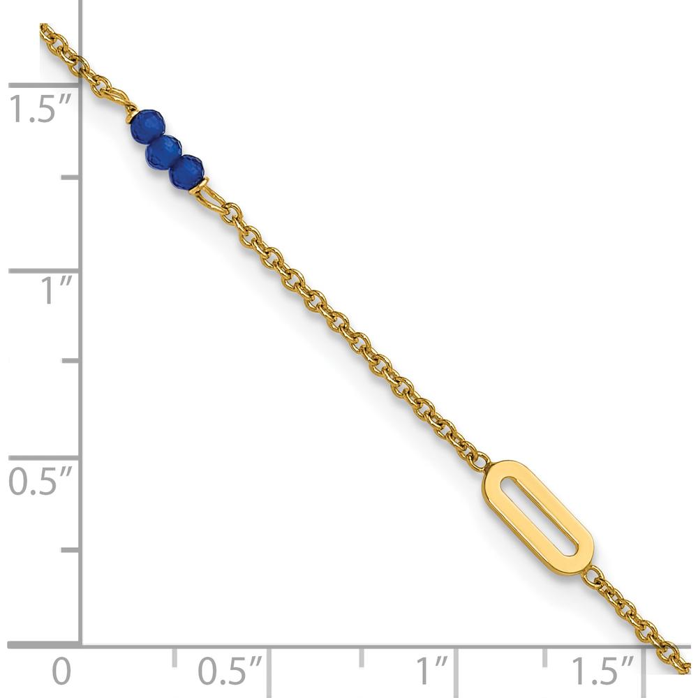 14K Yellow Gold Polished Blue Spinel Beads Anklet with 1" Extender - 3 Natural Faceted Spinel Stones