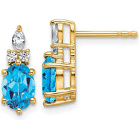 14K Yellow Gold Polished Blue Topaz and Diamond Twisted Drop Earrings - 0.18 Carat Total Diamond Weight by Oro Pregiato