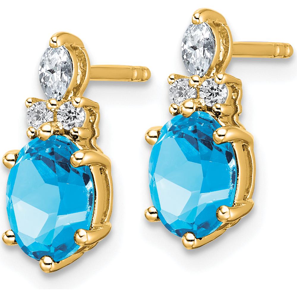 14K Yellow Gold Polished Blue Topaz and Diamond Twisted Drop Earrings - 0.18 Carat Total Diamond Weight by Oro Pregiato