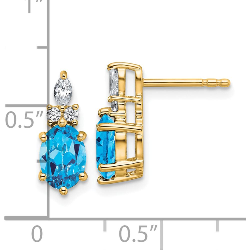 14K Yellow Gold Polished Blue Topaz and Diamond Twisted Drop Earrings - 0.18 Carat Total Diamond Weight by Oro Pregiato