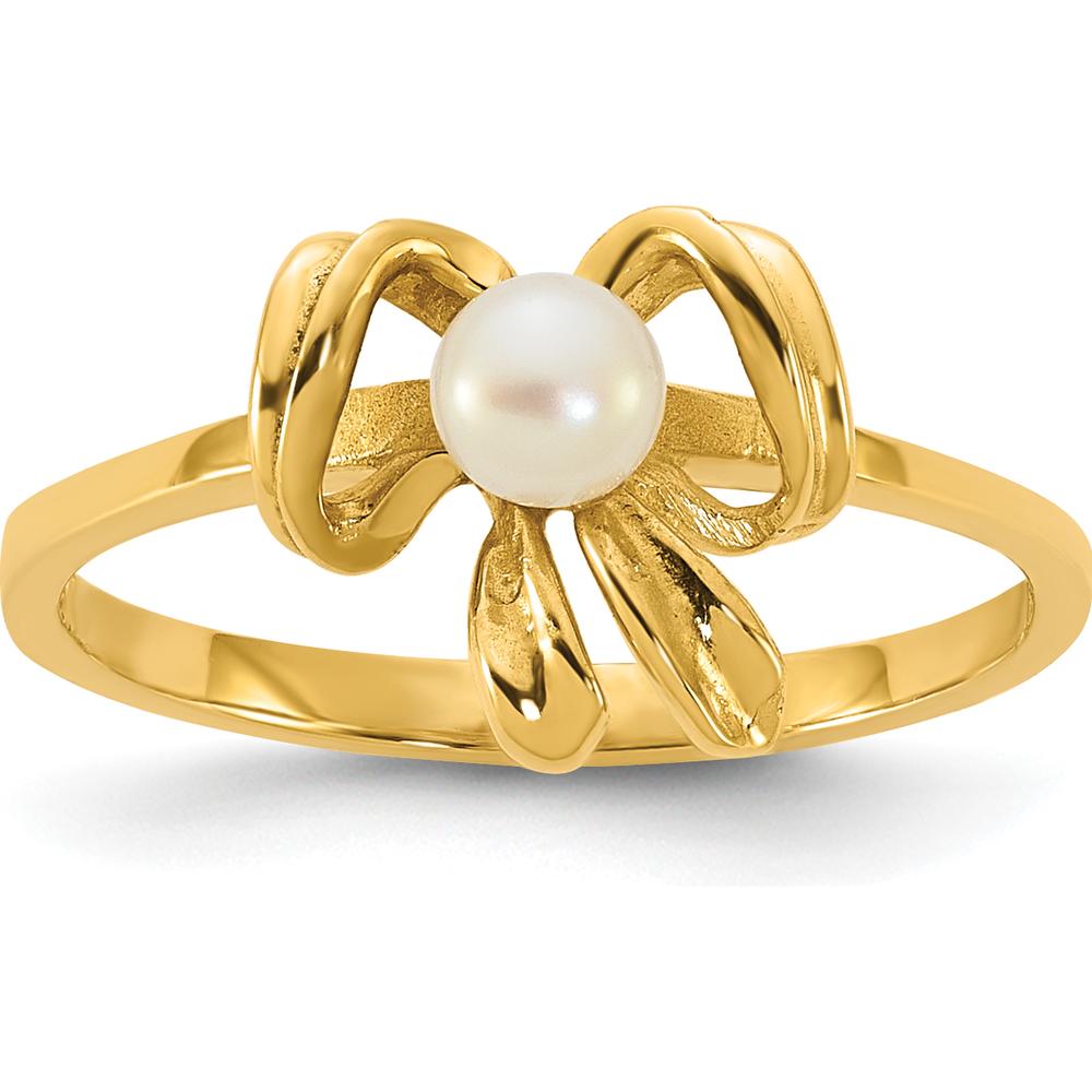 14K Yellow Gold Polished Bow Ring with 3-4mm Freshwater Cultured Pearl for Children by 0