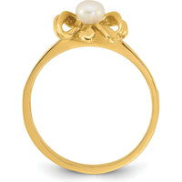 14K Yellow Gold Polished Bow Ring with 3-4mm Freshwater Cultured Pearl for Children by 0