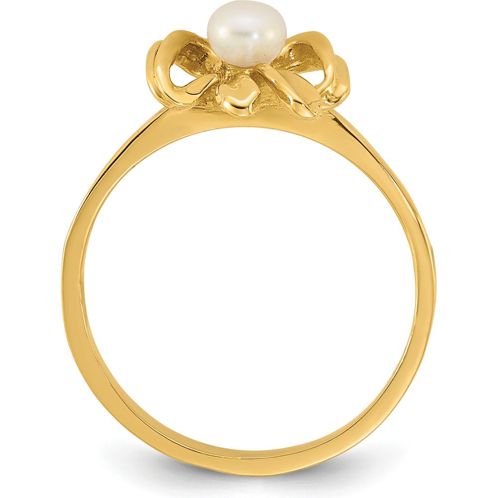 14K Yellow Gold Polished Bow Ring with 3-4mm Freshwater Cultured Pearl for Children by 0