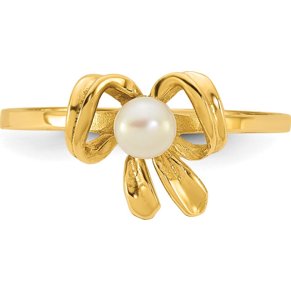 14K Yellow Gold Polished Bow Ring with 3-4mm Freshwater Cultured Pearl for Children by 0