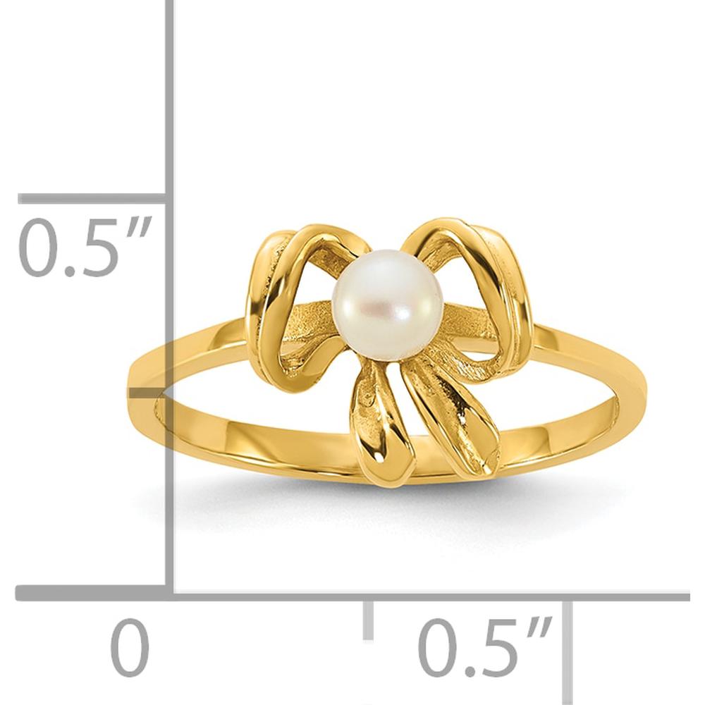 14K Yellow Gold Polished Bow Ring with 3-4mm Freshwater Cultured Pearl for Children by 0
