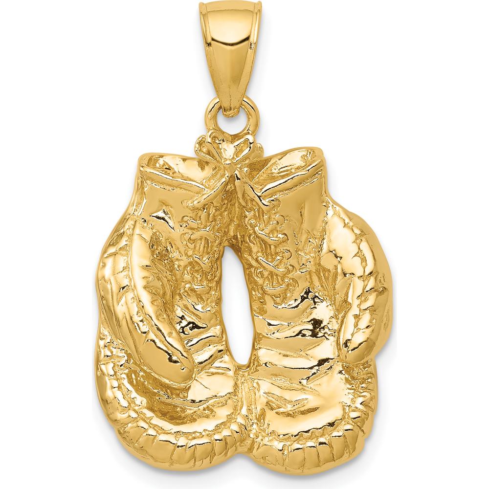 14K Yellow Gold Polished Boxing Gloves Pendant - 35mm in Length by Oro Pregiato