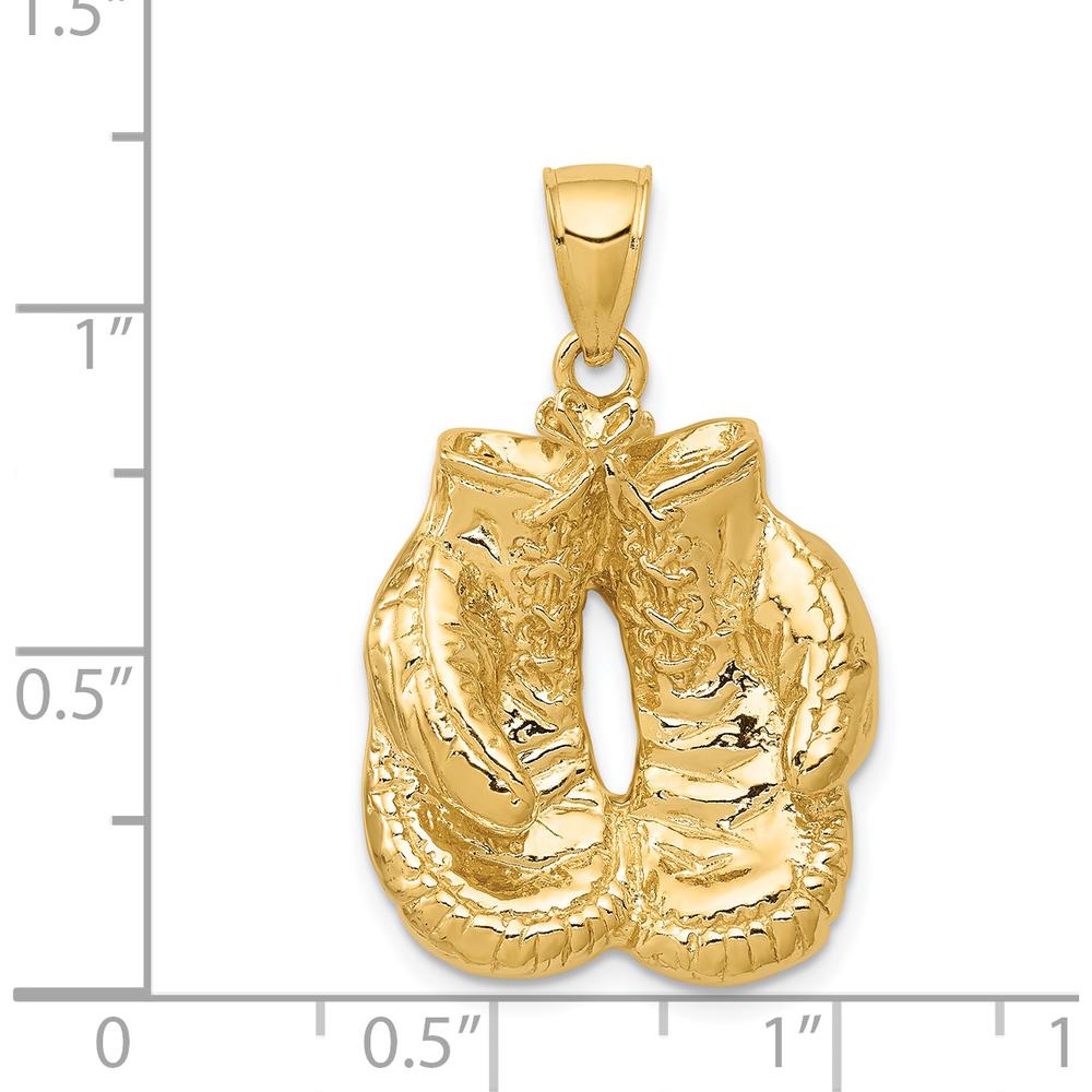 14K Yellow Gold Polished Boxing Gloves Pendant - 35mm in Length by Oro Pregiato