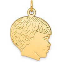 14K Yellow Gold Polished Boys Head Charm Pendant with Textured Design - 26mm Length