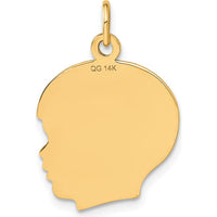 14K Yellow Gold Polished Boys Head Charm Pendant with Textured Design - 26mm Length