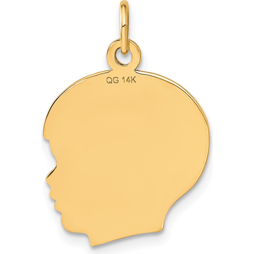 14K Yellow Gold Polished Boys Head Charm Pendant with Textured Design - 26mm Length