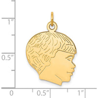 14K Yellow Gold Polished Boys Head Charm Pendant with Textured Design - 26mm Length