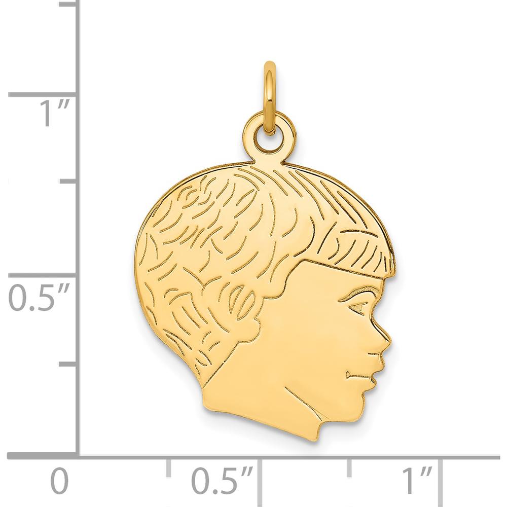 14K Yellow Gold Polished Boys Head Charm Pendant with Textured Design - 26mm Length