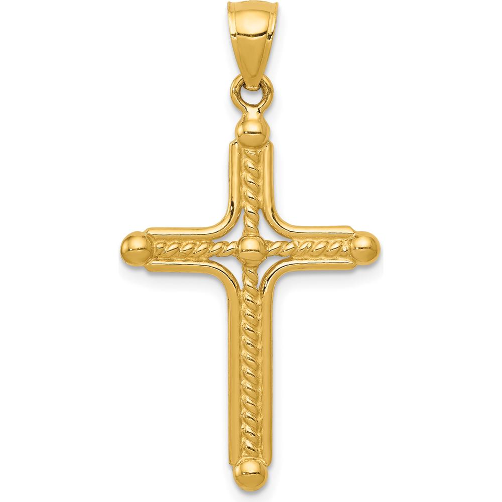 14K Yellow Gold Polished Braided Cross Pendant - 35.61mm Length by Oro Pregiato