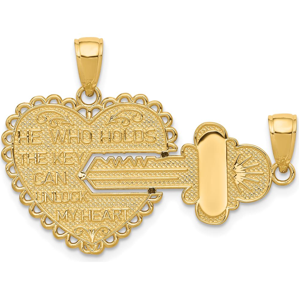 14K Yellow Gold Polished Break-Apart Heart & Key Charm - 22mm Length by Oro Pregiato