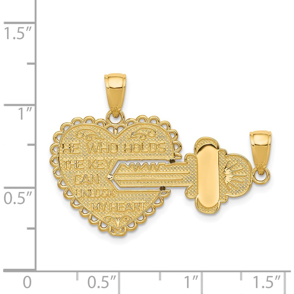 14K Yellow Gold Polished Break-Apart Heart & Key Charm - 22mm Length by Oro Pregiato