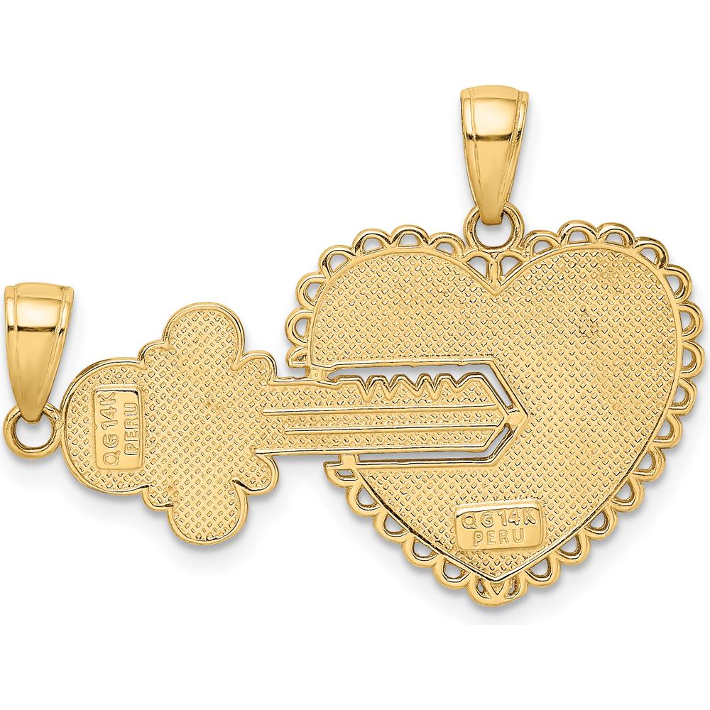14K Yellow Gold Polished Break-Apart Heart & Key Charm - 22mm Length by Oro Pregiato