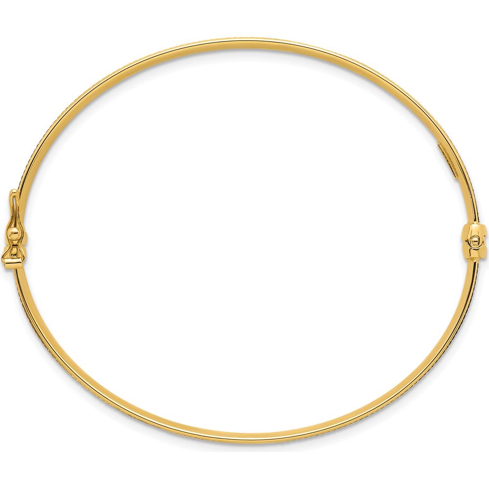 14K Yellow Gold Polished Brushed and Textured Hinged Oval Bangle Bracelet - 6.00mm Width by Oro Pregiato