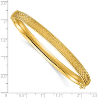 14K Yellow Gold Polished Brushed and Textured Hinged Oval Bangle Bracelet - 6.00mm Width by Oro Pregiato