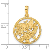 14K Yellow Gold Polished Butterfly and Floral Charm Pendant by Oro Pregiato
