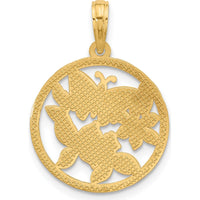 14K Yellow Gold Polished Butterfly and Floral Charm Pendant by Oro Pregiato