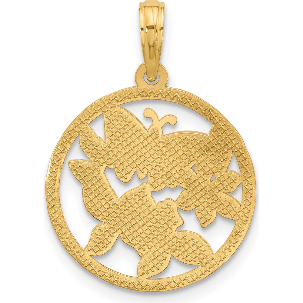 14K Yellow Gold Polished Butterfly and Floral Charm Pendant by Oro Pregiato