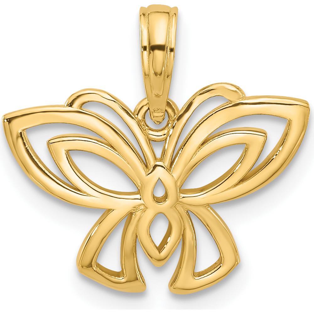 14K Yellow Gold Polished Butterfly Charm Pendant - Solid Gold Design by Oro Pregiato