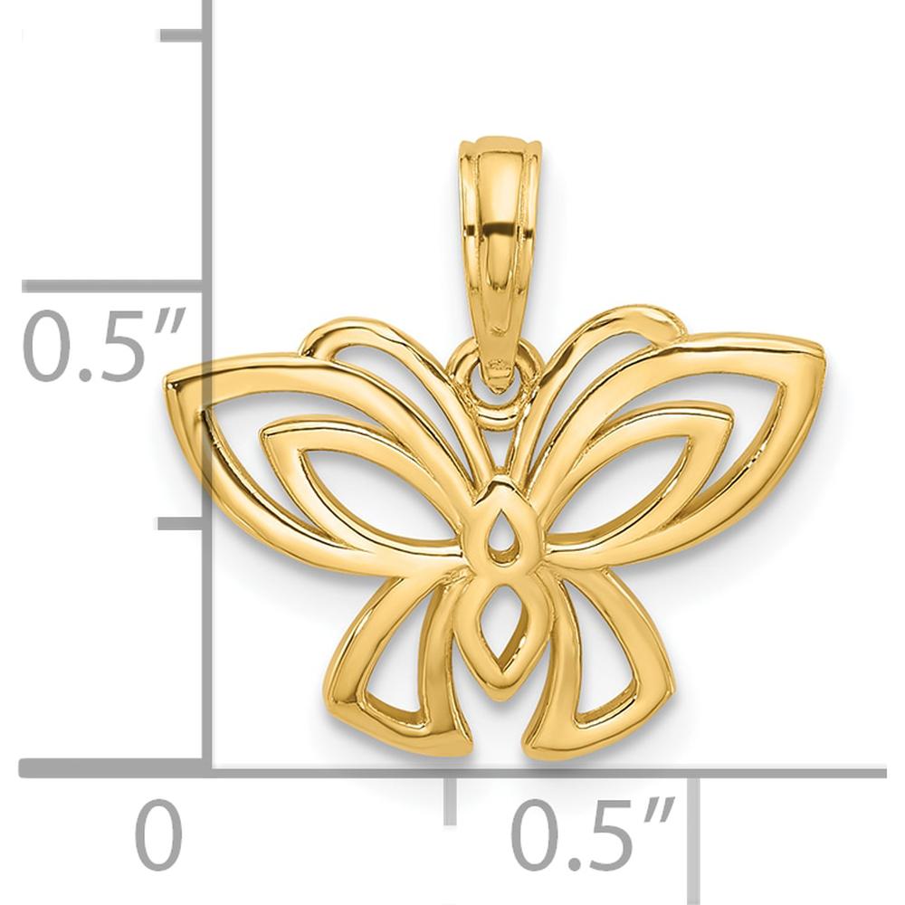 14K Yellow Gold Polished Butterfly Charm Pendant - Solid Gold Design by Oro Pregiato