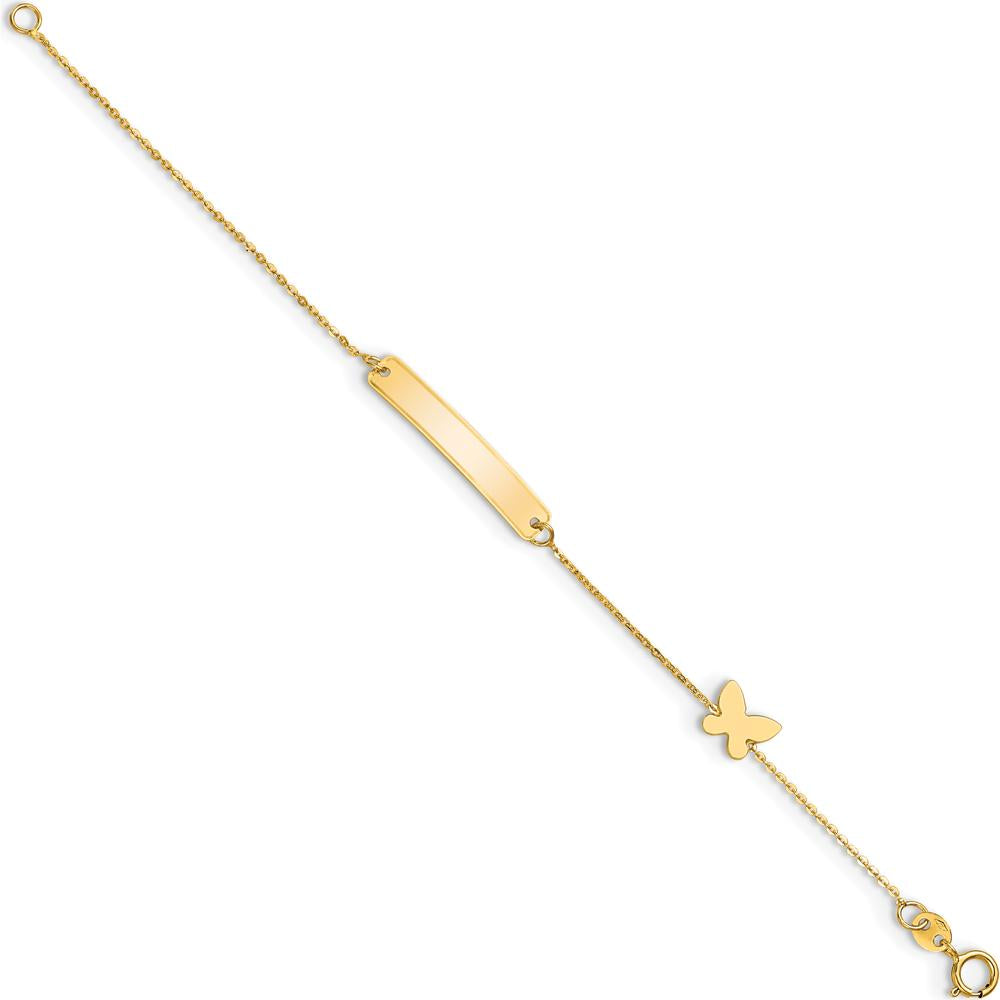 14K Yellow Gold Polished Butterfly ID Bracelet - 5.5in with Spring Ring Clasp by Oro Pregiato