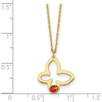 14K Yellow Gold Polished Butterfly Necklace with Red and Black Enamel Ladybug Pendant - 15.5" + 0.75" Extender by Oro Pregiato