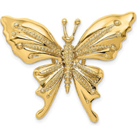 14K Yellow Gold Polished Butterfly Omega Slide Pendant with Beaded Detail by Oro Pregiato