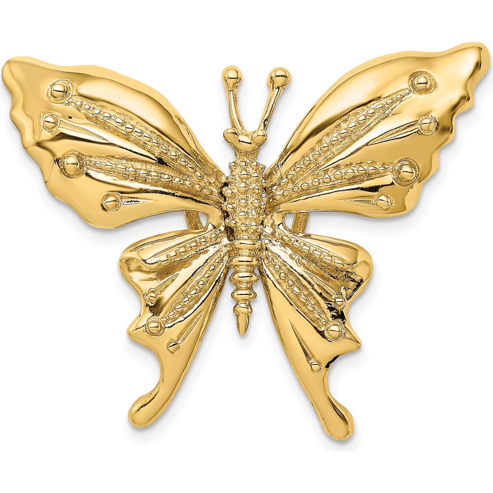 14K Yellow Gold Polished Butterfly Omega Slide Pendant with Beaded Detail by Oro Pregiato