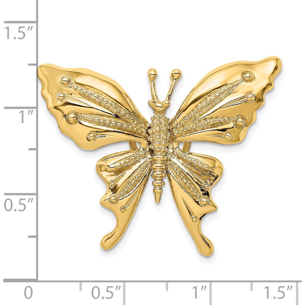 14K Yellow Gold Polished Butterfly Omega Slide Pendant with Beaded Detail by Oro Pregiato