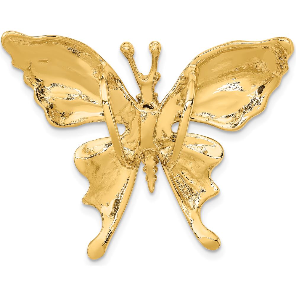 14K Yellow Gold Polished Butterfly Omega Slide Pendant with Beaded Detail by Oro Pregiato