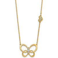 14K Yellow Gold Polished Butterfly Pendant Necklace with Round Diamonds - 0.142 Carat Total Diamond Weight by Oro Pregiato
