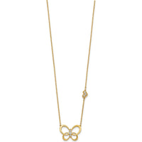 14K Yellow Gold Polished Butterfly Pendant Necklace with Round Diamonds - 0.142 Carat Total Diamond Weight by Oro Pregiato