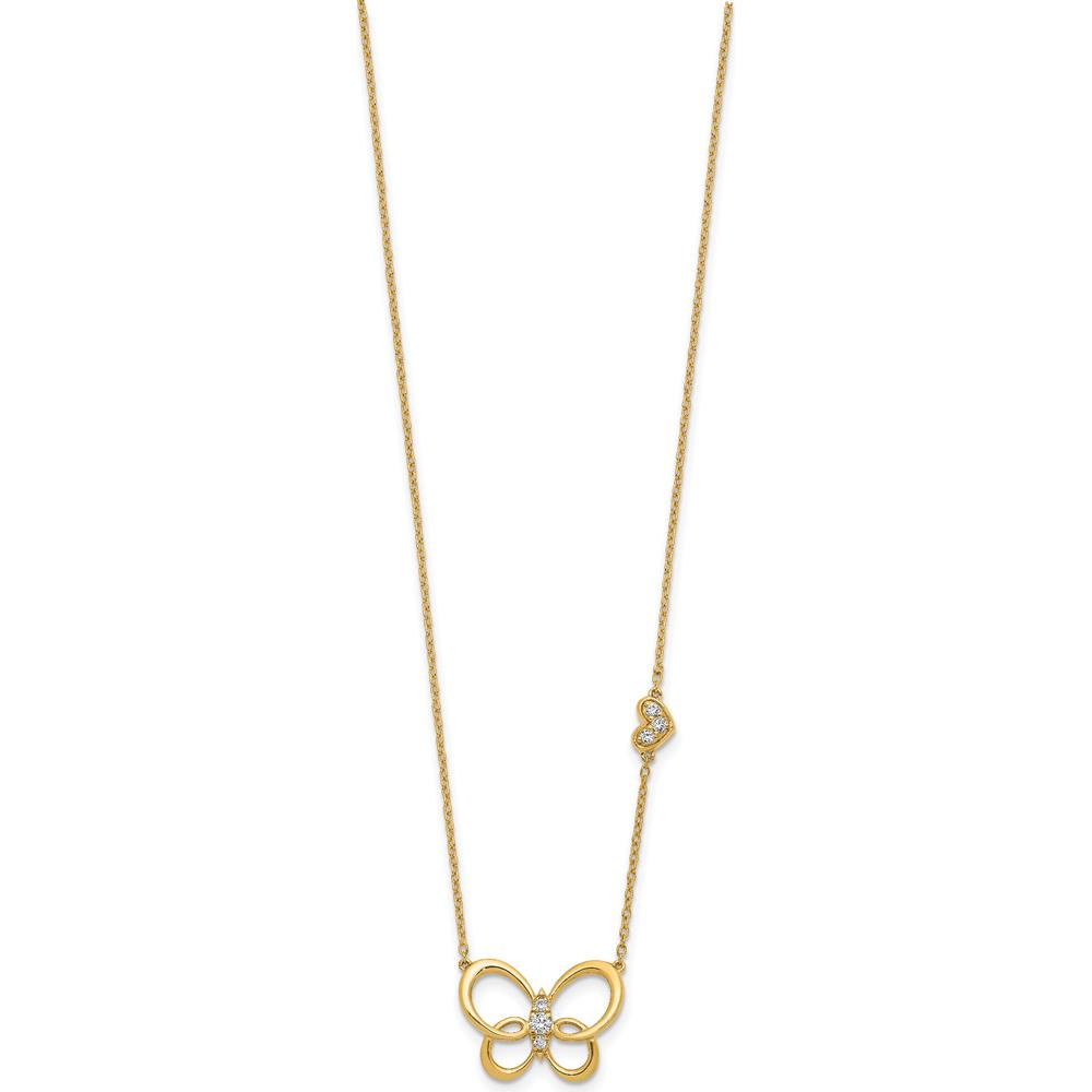 14K Yellow Gold Polished Butterfly Pendant Necklace with Round Diamonds - 0.142 Carat Total Diamond Weight by Oro Pregiato