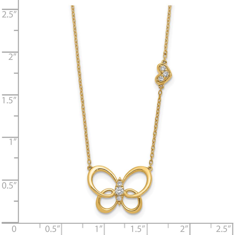 14K Yellow Gold Polished Butterfly Pendant Necklace with Round Diamonds - 0.142 Carat Total Diamond Weight by Oro Pregiato