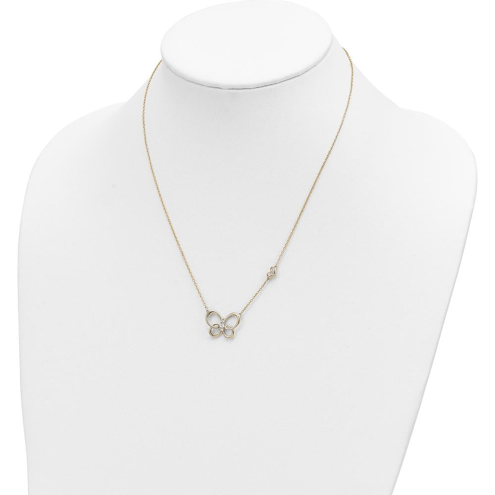 14K Yellow Gold Polished Butterfly Pendant Necklace with Round Diamonds - 0.142 Carat Total Diamond Weight by Oro Pregiato