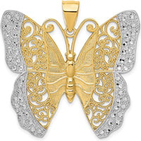14K Yellow Gold Polished Butterfly Pendant with Diamond-Cut Filigree Texture by Oro Pregiato