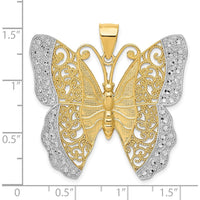 14K Yellow Gold Polished Butterfly Pendant with Diamond-Cut Filigree Texture by Oro Pregiato